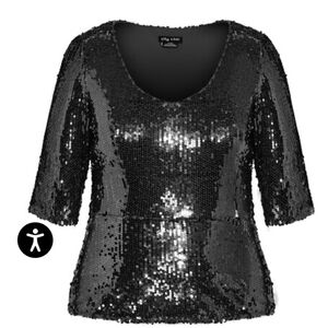 NWT City Chic Sequin Puff Sleeve Peplum Top Size 16